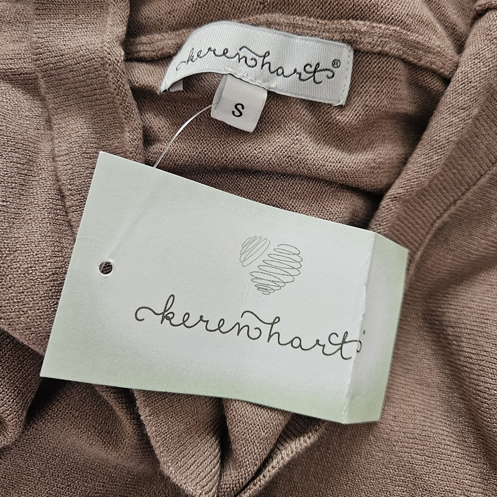 NWT Keren Hart Jeweled Sleeve Hooded Sweater size S Mocha Tan S-2390 - Picture 12 of 16